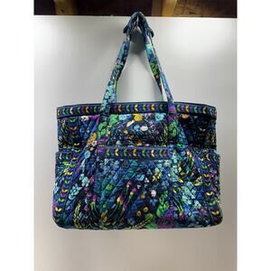 Vera Bradley Quilted XL Tote Bag Zippered Midnight Blue Floral Travel Cotton